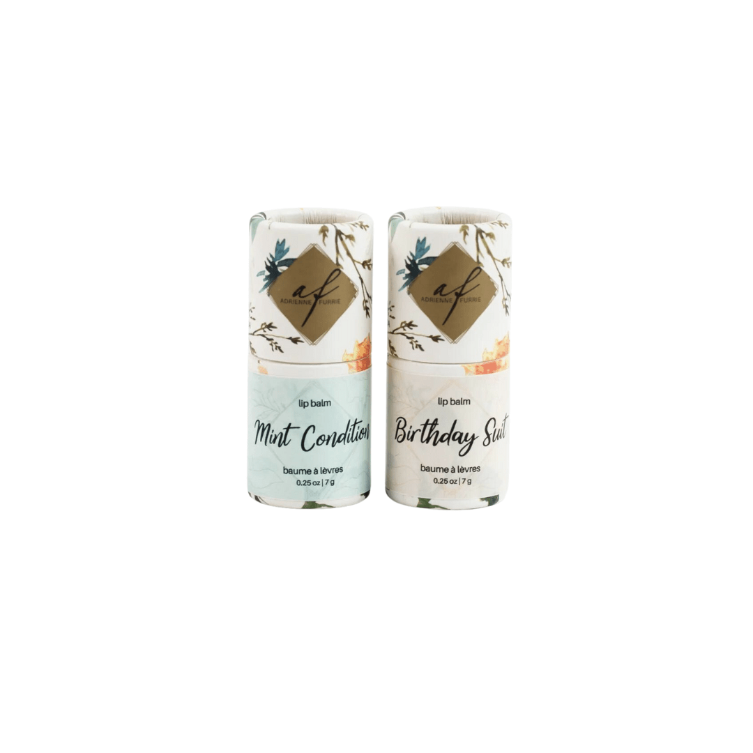 Two all natural lip balms with beeswax. #color_Two Pack Variety- One of each: Mint and Birthday Suit
