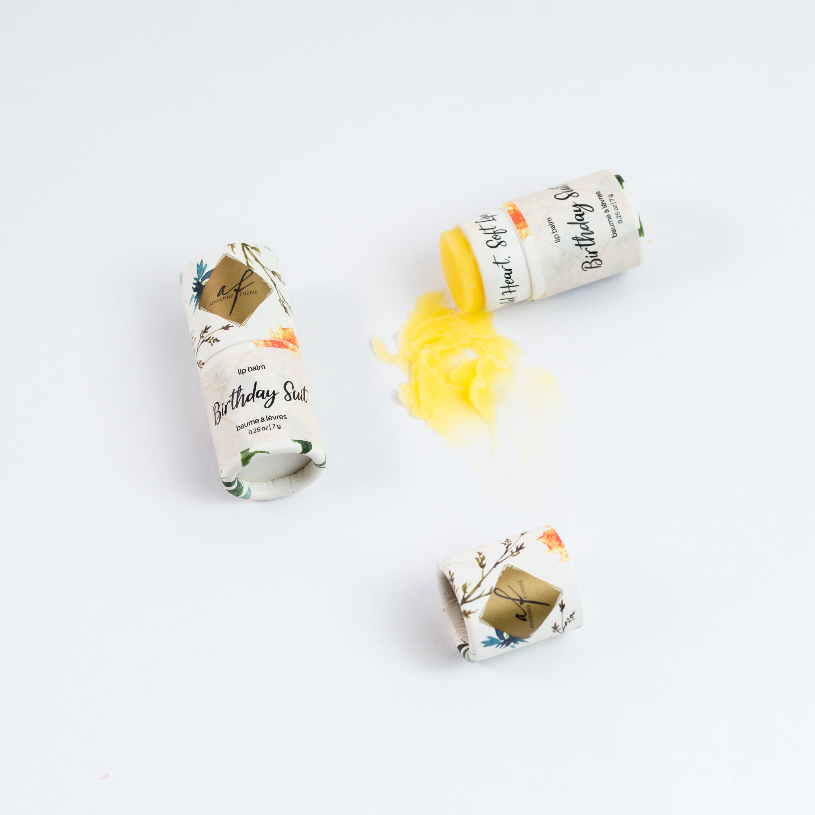 Birthday Suit all natural lip balm with cap off showing its colour #color_Birthday Suit - (Fragrance free) Perfectly au naturel just like you the day you were born