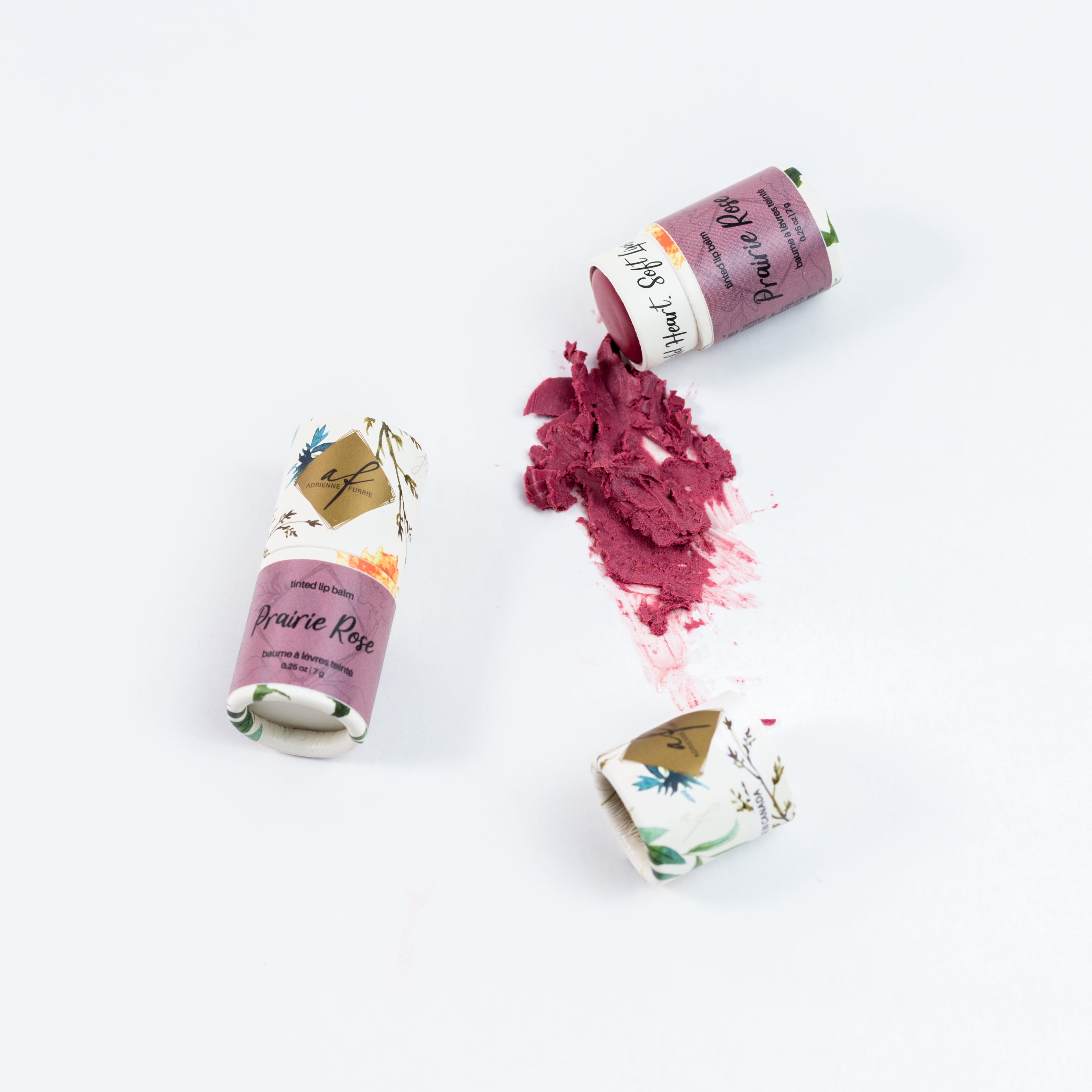 individual natural tinted lip balm showing packaging and colour #color_Prairie Rose - Mauvy Pink with no pearlescence