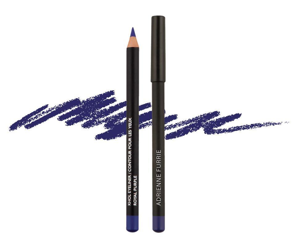 A blue eyeliner pencil alongside its cap, with a swatch of the blue eyeliner shown below.
